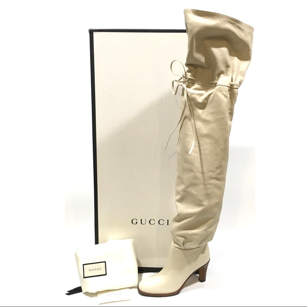Gucci Lisa Over the Knee Leather Boots -Vintage White -US 7 -NIB